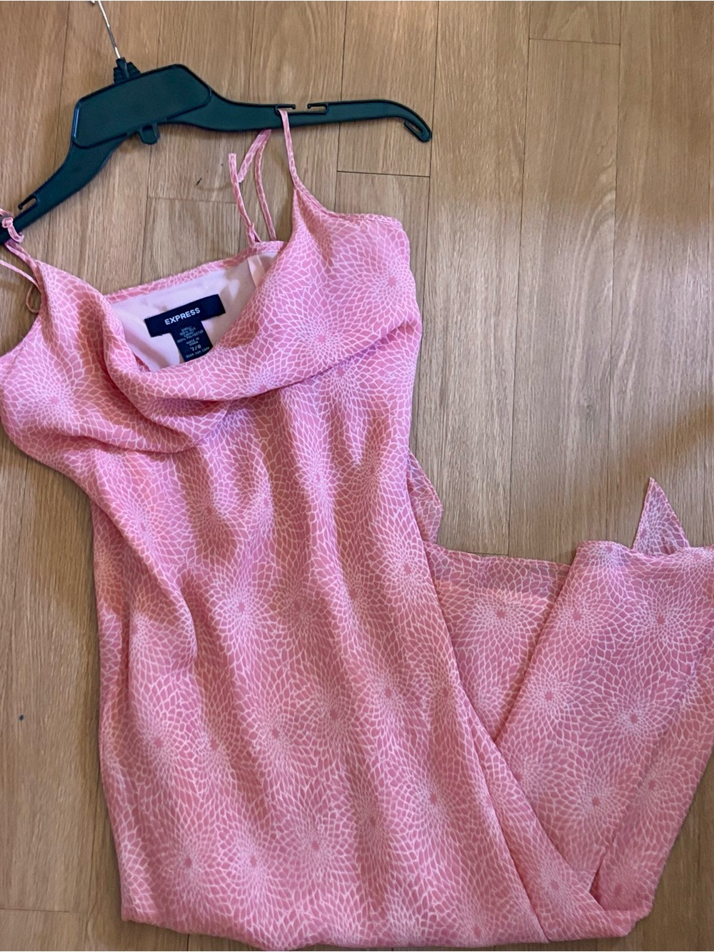 Express Pink Patterned Cowl Neck Slip Dress 7/8 fully lined!